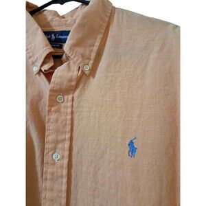 Ralph Lauren Custom Fit Shirt Men's 18 Oxford Button Down Cotton Orange B31.2